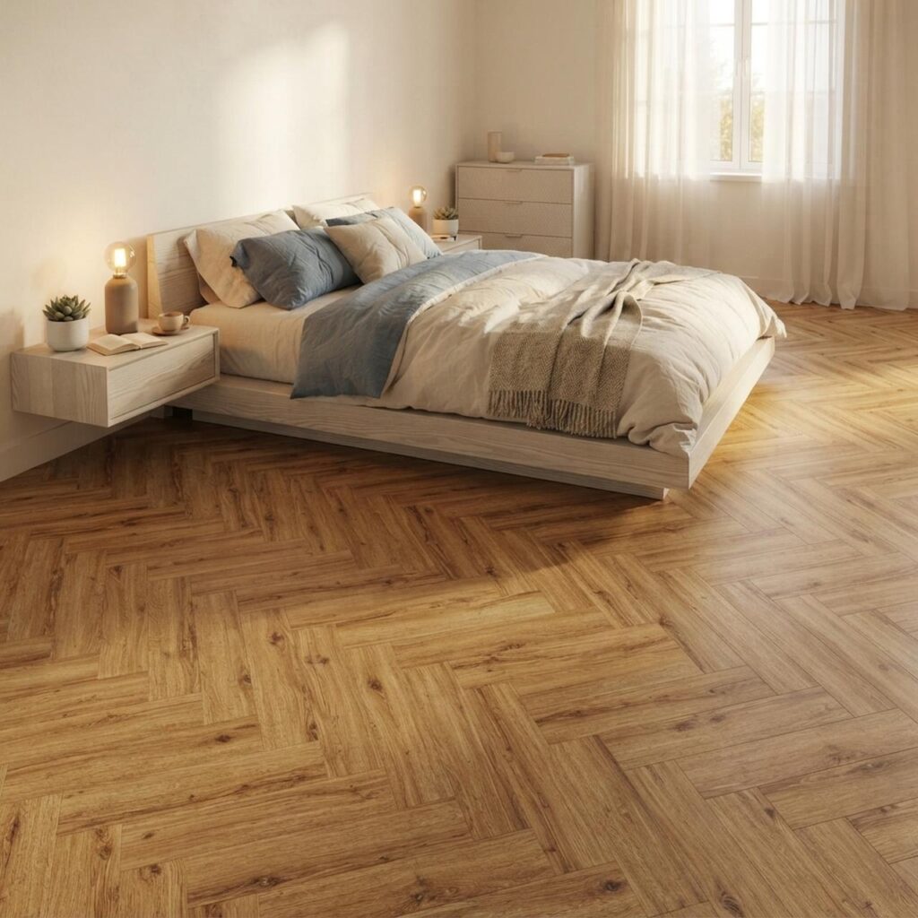 Riley Oak HB · P1004-HB в интерьере: Спальня