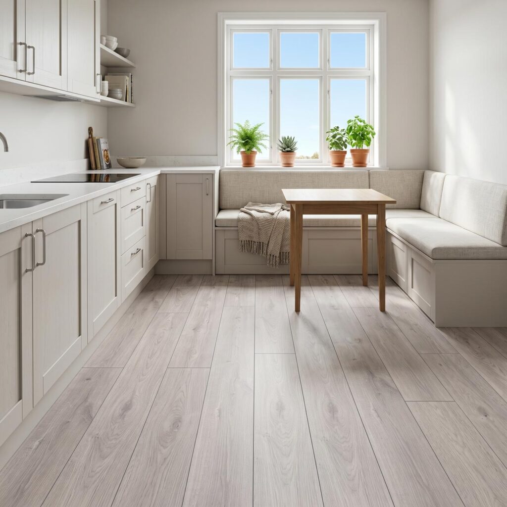 Дуб Атлас белый · D3223 в интерьере: Кухня