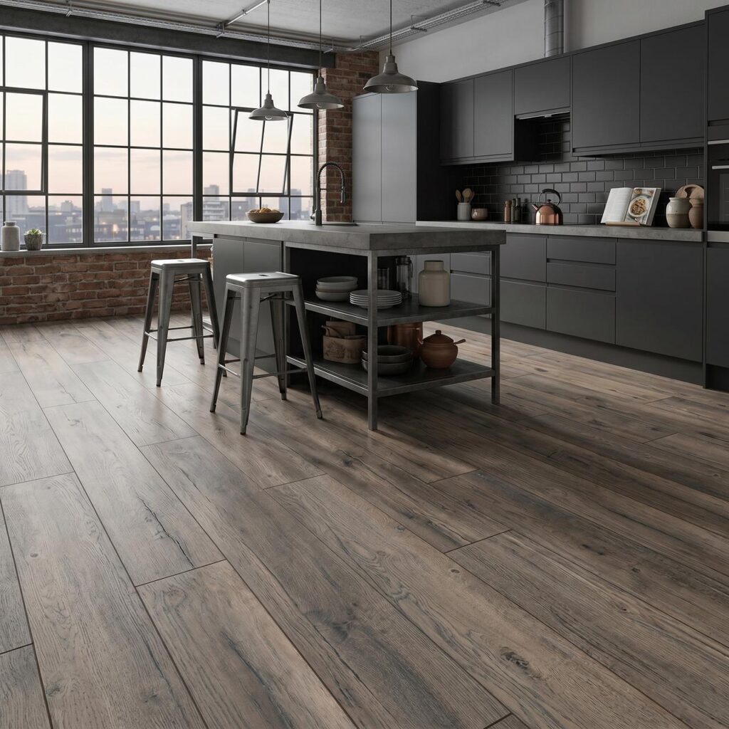 Дуб Портовый серый · D3572-AA в интерьере: Кухня