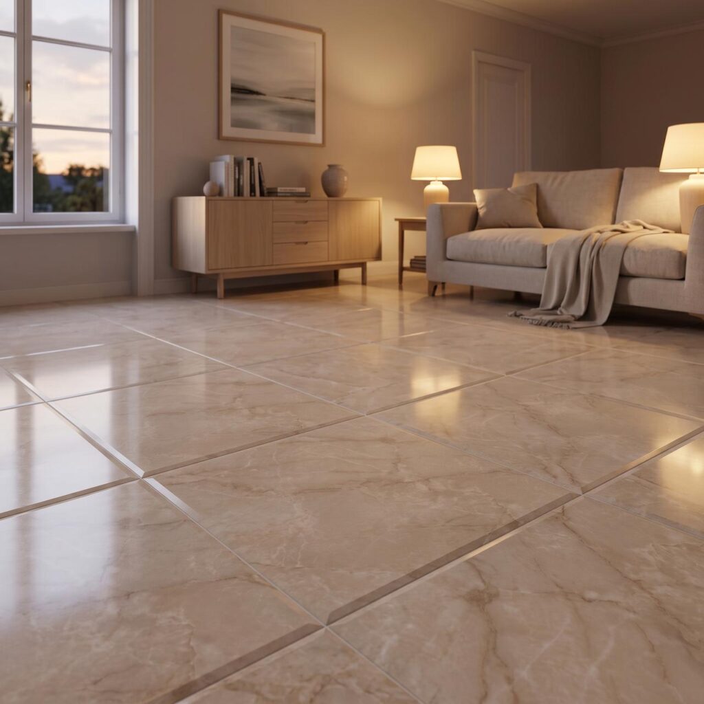 Botticino Classico Dark · D2909 в интерьере: Гостиная
