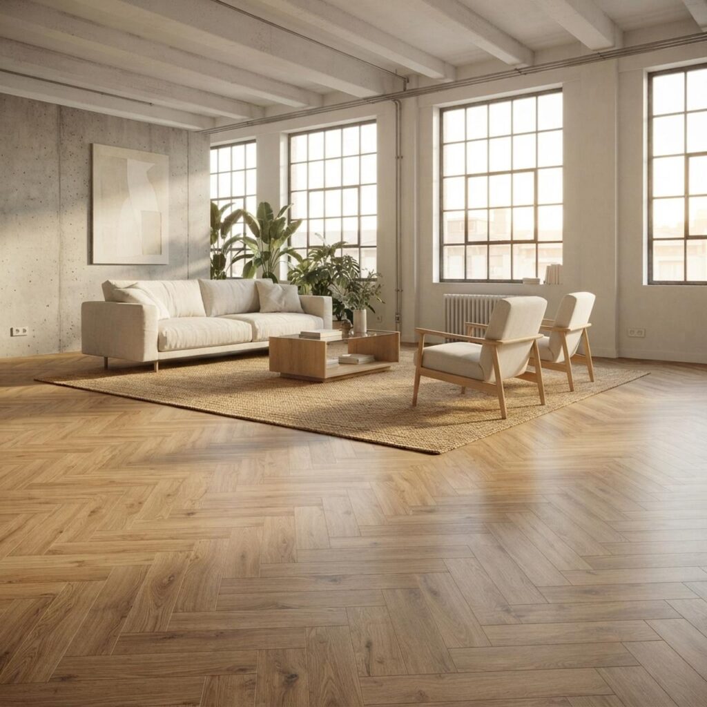 Дуб Натуральный Петерсон · D4764-HB в интерьере: Гостиная