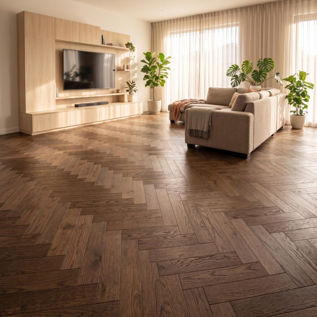Дуб тёмный Петерсон · D4766-HB в интерьере: Гостиная