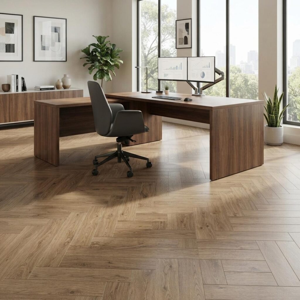 Дуб Натуральный Петерсон · D4764-HB в интерьере: Кабинет